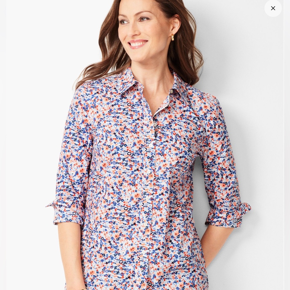 Talbots Multicolor Red, Blues, White Floral Button Down Shirt SZ-X